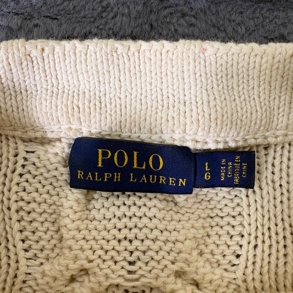 Polo Ralph Lauren Cream Cotton Cable Knit Side Button Sweater Large AR911 - Picture 4 of 8